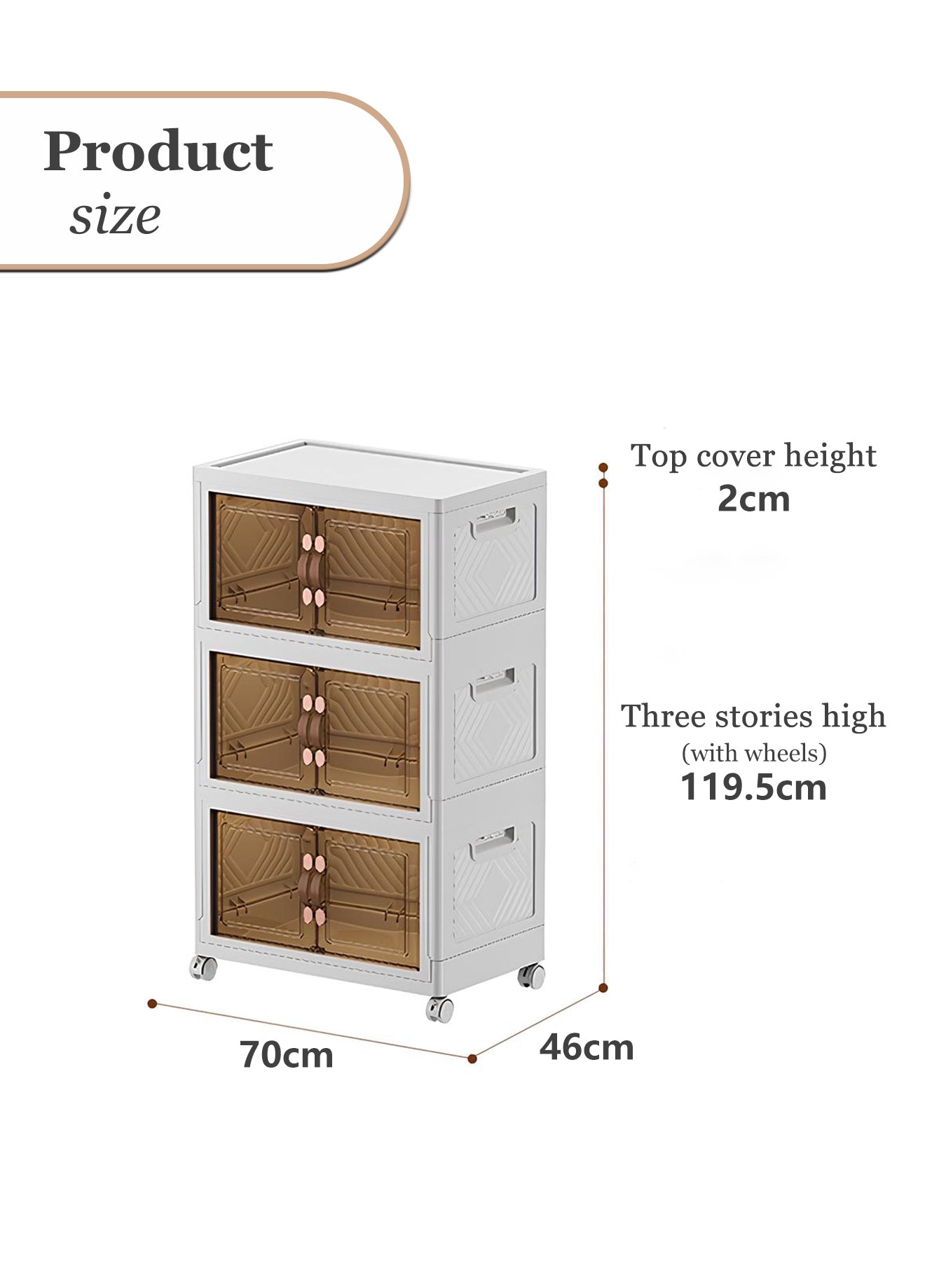 【KSA STOCK】Foldable plastic storage box with wheels and doors, three shelves, large size 119*70 cm NK008