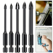 5pcs High - efficiency Universal Drilling Tool, Hexagonal Shank Cross Reaming Triangular Drill Bit, Glass Ceramic Woodworking Electric Tool, Hard Alloy Rust Proof Accessory, Cross Spear Head Drill Bit 3/4/5/6/8mm - Nimall