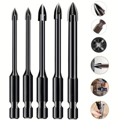 5pcs High - efficiency Universal Drilling Tool, Hexagonal Shank Cross Reaming Triangular Drill Bit, Glass Ceramic Woodworking Electric Tool, Hard Alloy Rust Proof Accessory, Cross Spear Head Drill Bit 3/4/5/6/8mm - Nimall