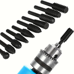 5pcs/10pcs Wood Carving File Rasp Drill Bit, 1/4" 6mm Rotary Rasp Drill Bit Set, DIY Woodworking Rotating Embossed Chisel Shaped Shank Tool Burr Power Tools For Engraving Polishing Grinding - Nimall