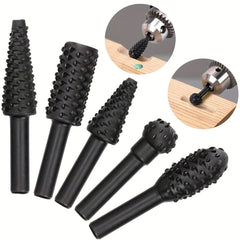 5pcs/10pcs Wood Carving File Rasp Drill Bit, 1/4" 6mm Rotary Rasp Drill Bit Set, DIY Woodworking Rotating Embossed Chisel Shaped Shank Tool Burr Power Tools For Engraving Polishing Grinding - Nimall