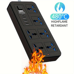 6 Way Power Strip Outlets Extender Switch Socket AC Plug And 3 USB & 1Type - C PD Charging Ports - Nimall