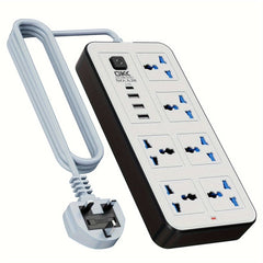 6 Way Power Strip Outlets Extender Switch Socket AC Plug And 3 USB & 1Type - C PD Charging Ports - Nimall