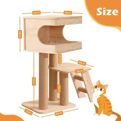 Wood Cat Tree for Indoor Cats,Tall Cat Furniture with Natural Sisal Rope Scratching Post