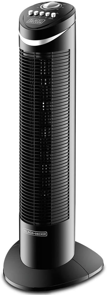 BLACK+DECKER Tower Fan, 50W, 65° Wide Oscillation, 3 Speeds, Low Noise, 120 Min Timer, Portable Design, Energy-Saving Timer, Ideal for Large Spaces, Stable and Safe, Black - TF50-B5