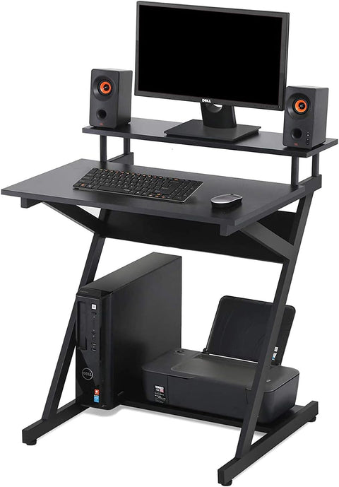 Computer Mobile Workstation Desk Table with Monitor Shelf Study Writing Desk for Small Spaces Black