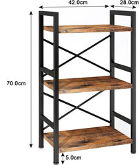 Bookshelf, 3 Tier Industrial Bookcase, Metal Small Bookcase, Rustic Book Shelf Storage Organizer for Living Room, Bedroom, and Home Office Storage Rack (3 Tier)