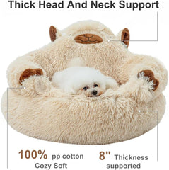 Soft Dog and Cat Bed,Indoor High Cushion Dog Bed, Round Fluffy Pet Bed, Cozy Plush Cuddly Dog Bed, Cute Cartoon Soft Bed, Size for Puppies and Cats (Khaki, M(60 * 60 * 35cm))