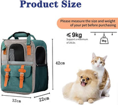 Cat Carrier,Cat Soft-Sided Carrier bag for Cats,Pet Backpack with Three-Sided Breathable Mesh＆Removable Mat and Inner Safety Leash (Green)