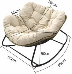 Beige Rattan & Metal Rocking Chair 120 × 95 × 50 cm