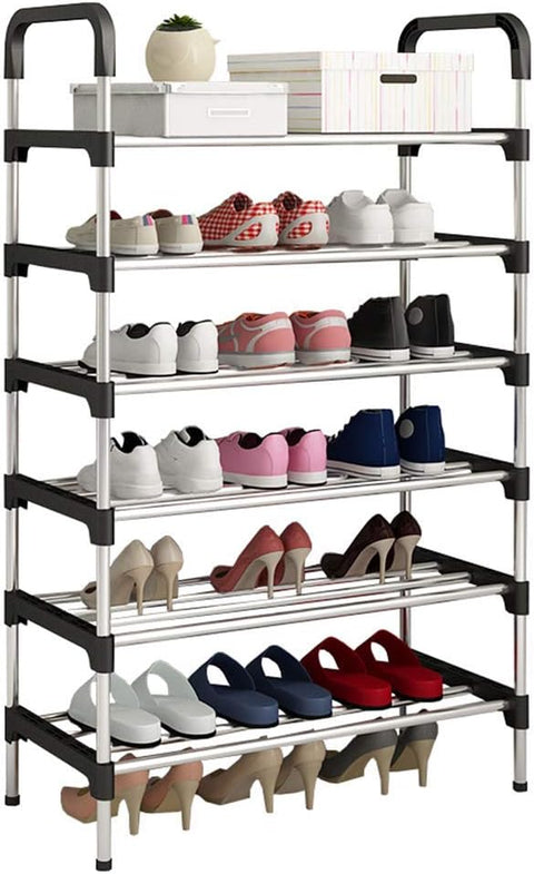 Shoe Racks,Free Standing Shoe Storage 6 Tier Shoe Rack Shelf Storage Organizer Stand Holder Keep Room Neat Door Space Saving (Black, 6-Tier)