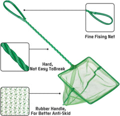 Aquarium Fish Net, Braided Metal Handle Square Net, Nylon Fish Net for Quick Catch, Plastic Handle (Green, 13 * 10.5 * 27)