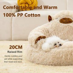 Soft Dog and Cat Bed,Indoor High Cushion Dog Bed, Round Fluffy Pet Bed, Cozy Plush Cuddly Dog Bed, Cute Cartoon Soft Bed, Size for Puppies and Cats (Khaki, M(60 * 60 * 35cm))