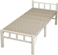 Folding Single Bed (186 * 90cm) – Striped Mesh Design, Foldable Metal Frame & Wood Platform, Suitable for Guests & Kids, 200Kg Capacity
