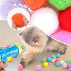 Cat Ball Toy Launcher with 10 Colorful Plush Balls (Blue)