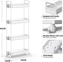 4-Tier Slim Storage Cart, Bathroom Organizer Mobile Shelving Unit