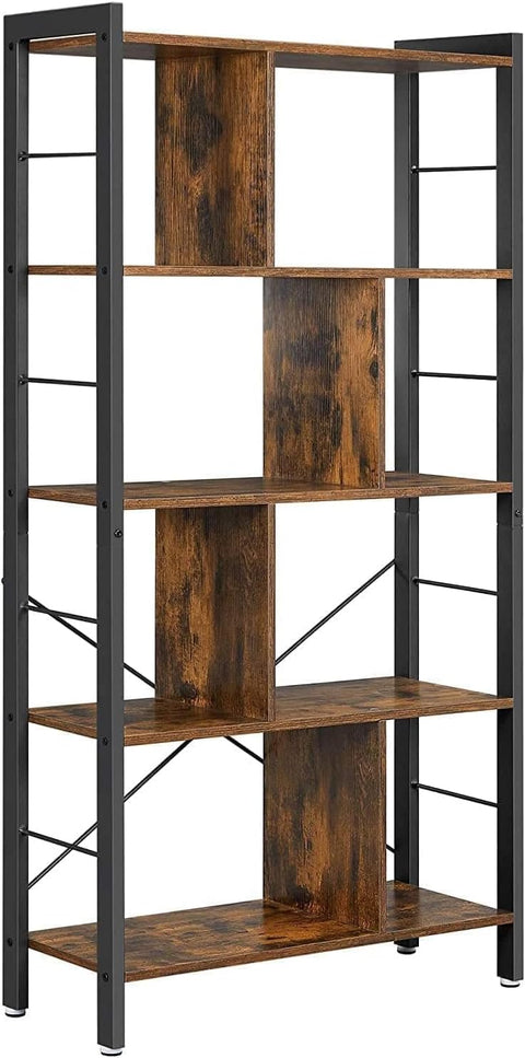 Bookshelf, Living Room Bookcase, Large 4-Tier Storage Shelf, for Office Study, Industrial Style, Easy Assembly, Steel Frame, Wooden Shelving Display Storage Unit Office Living Room Furniture (brown)