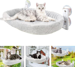 Cat Window Hammock Bed with Cushion, White