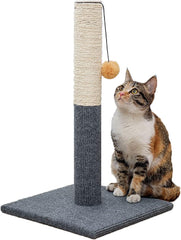 Cat Scratching Post for Indoor Cats,Cat Scratcher with Hanging Ball,Durable Cat Scratcher Pole with Sisal Rope,Cat Carpet Scratching Post for Small Cats and Kittens (Grey+ Beige)