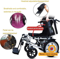Lightweight Foldable Power Electric Wheelchair with Headrest