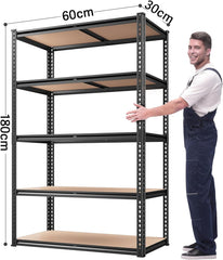 Heavy-Duty 5-Tier Adjustable Metal Storage Shelving Unit, Capacity Garage Utility Rack & Organizer (Black, 60 * 30 * 180 cm) – Suitable for Kitchen Pantry, Basement, Bathroom & Laundry Room