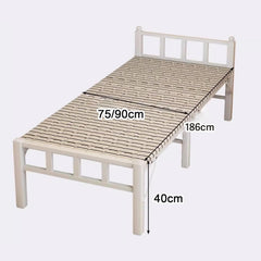 Folding Single Bed (186 * 90cm) – Striped Mesh Design, Foldable Metal Frame & Wood Platform, Suitable for Guests & Kids, 200Kg Capacity