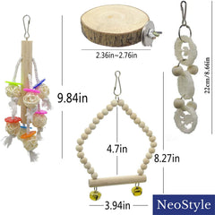(8 Packs) of Bird Parrot Swing Chewing Toys,Natural Wood bird cage accessories,Suitable for Small Parakeets, Cockatiels, Conures, Finches,Budgie,Macaws, Parrots, Love Birds