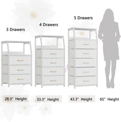 Black Chest of Drawers with 5 Drawers, Vertical Storage Tower Fabric Chest for Bedroom, Hallway, Entryway, Nursery, Closet Organizer, Nightstand Bedside Furniture, Durable Steel Frame, Wooden Top