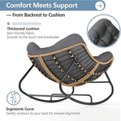 Gray Rattan & Metal Rocking Chair 120 × 95 × 50 cm – Stylish Weather Resistant Lounge Seat with Cushion for Patio, Garden & Indoor Use