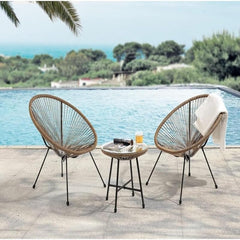 Beige PE Rattan Balcony Table & Chair Set 90 × 72 × 39 cm – 2 Seater Metal Frame Outdoor Bistro Set for Patio, Balcony & Garden
