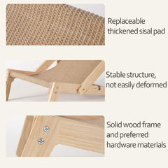 Sisal Cat Lounger,Adjustable Natural Wooden Cat chair for Indoor Cats