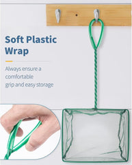 Aquarium Fish Net, Braided Metal Handle Square Net, Nylon Fish Net for Quick Catch, Plastic Handle (Green, 13 * 10.5 * 27)