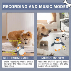 Jumping Squeaky Dog Toys with Recording and Music Modes, Rechargeable ,Penguin