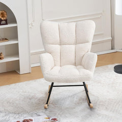 Modern Off White Rocking Chair – Soft Boucle Fabric