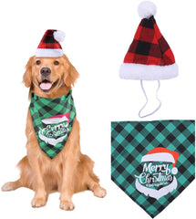 2 Pcs Dog Christmas Bandana and Dog Hat