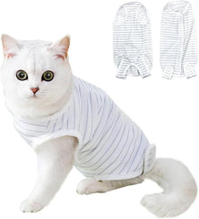 Cat Recovery Suit for Cats, After Surgery, Wound Protection, Blue Stripe S
