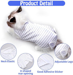 Cat Recovery Suit for Cats, After Surgery, Wound Protection, Blue Stripe S
