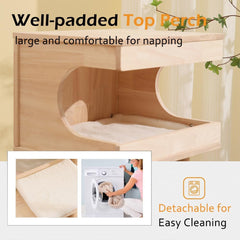 Wood Cat Tree for Indoor Cats,Tall Cat Furniture with Natural Sisal Rope Scratching Post