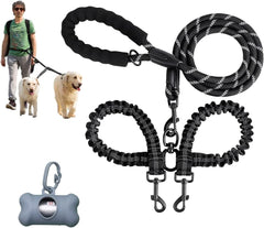 Dual Dog Leash, Dog Leash Coupler,360°Tangle Free Bungee Leash