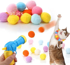 Cat Ball Toy Launcher with 10 Colorful Plush Balls (Blue)