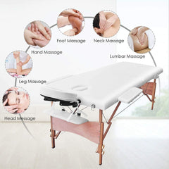 Massage Table Bed Beauty 2-Section Portable Deluxe Lightweight Professional Foldable Couch 60 cm-Wide 13KG with Dual-Layer Wooden Legs for Therapeutic Tattoo Salon SPA Facial Treatment (White)