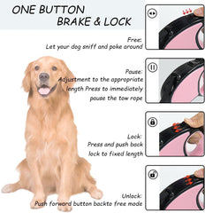 Retractable Dog Lead 5M/16FT, with Anti-Slip Handle One-Button Brake&Lock