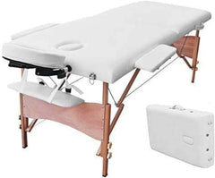 Massage Table Bed Beauty 2-Section Portable Deluxe Lightweight Professional Foldable Couch 60 cm-Wide 13KG with Dual-Layer Wooden Legs for Therapeutic Tattoo Salon SPA Facial Treatment (White)