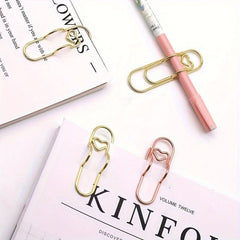 6pcs Mixed Color Multifunctional Love Metal Pen Clip, Paper Clip With Pen Buckle, Journal Diary Accessories, Fixed Pen Clip, Pen Hanging - Nimall