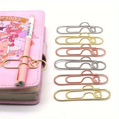 6pcs Mixed Color Multifunctional Love Metal Pen Clip, Paper Clip With Pen Buckle, Journal Diary Accessories, Fixed Pen Clip, Pen Hanging - Nimall