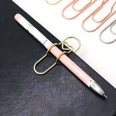 6pcs Mixed Color Multifunctional Love Metal Pen Clip, Paper Clip With Pen Buckle, Journal Diary Accessories, Fixed Pen Clip, Pen Hanging - Nimall