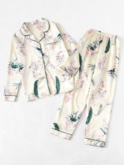 7 Piece Floral Print Satin Pajama Set Womens Lingerie - Nimall