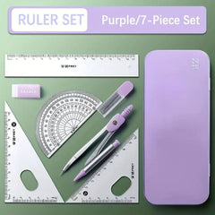 7 Pieces/box Ruler Set Compass Triangle Ruler School Supplies Simple Student Drawing Campus Stationery - Nimall