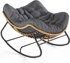 Gray Rattan & Metal Rocking Chair 120 × 95 × 50 cm – Stylish Weather Resistant Lounge Seat with Cushion for Patio, Garden & Indoor Use