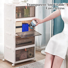Plastic Storage Bins with Lids, Stackable Storage Containers with Wheels, Folding Storage Boxes, Stackable Cabinet Storage Containers for Home Living Room Office Closet (2-Tier)
